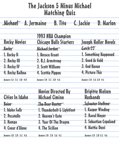 Starcasm Jackson 5 Minus Michael Jackson Matching Quiz