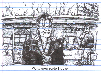 Sarah Palin does an interview oblivious to a turkey slaughter behind her