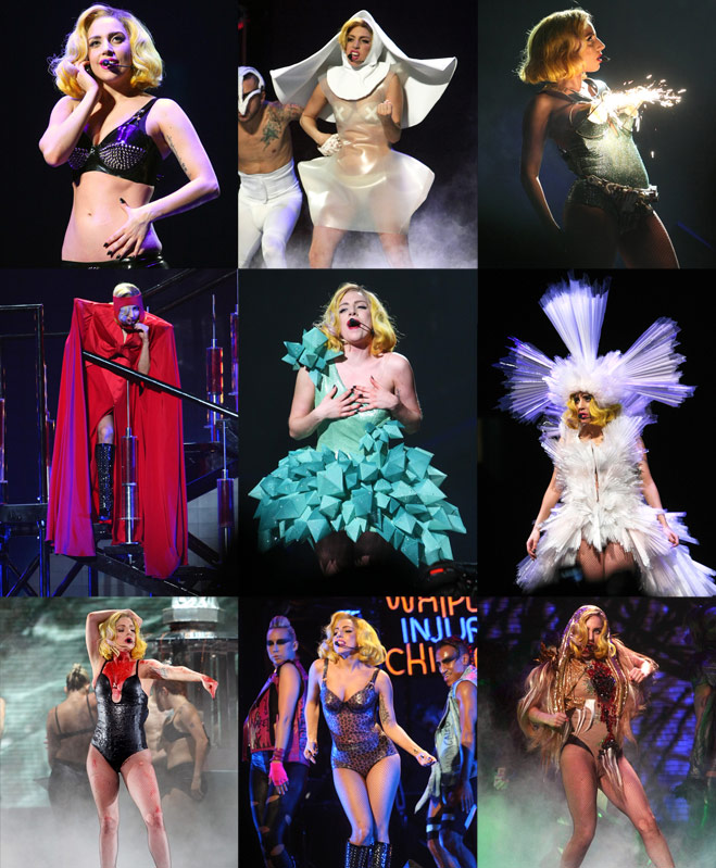 Lady Gaga Monster Ball Tour costume collage