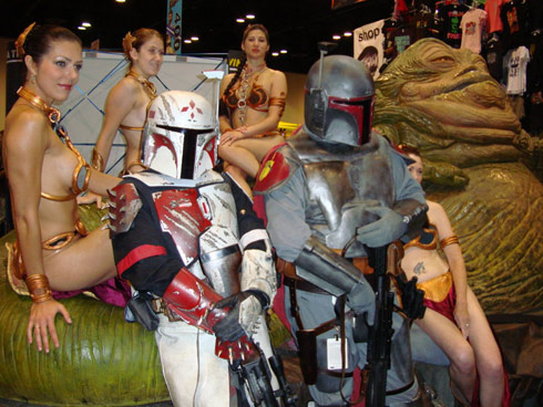 Adrianne Curry as Princess Leia with Boba Fett and others