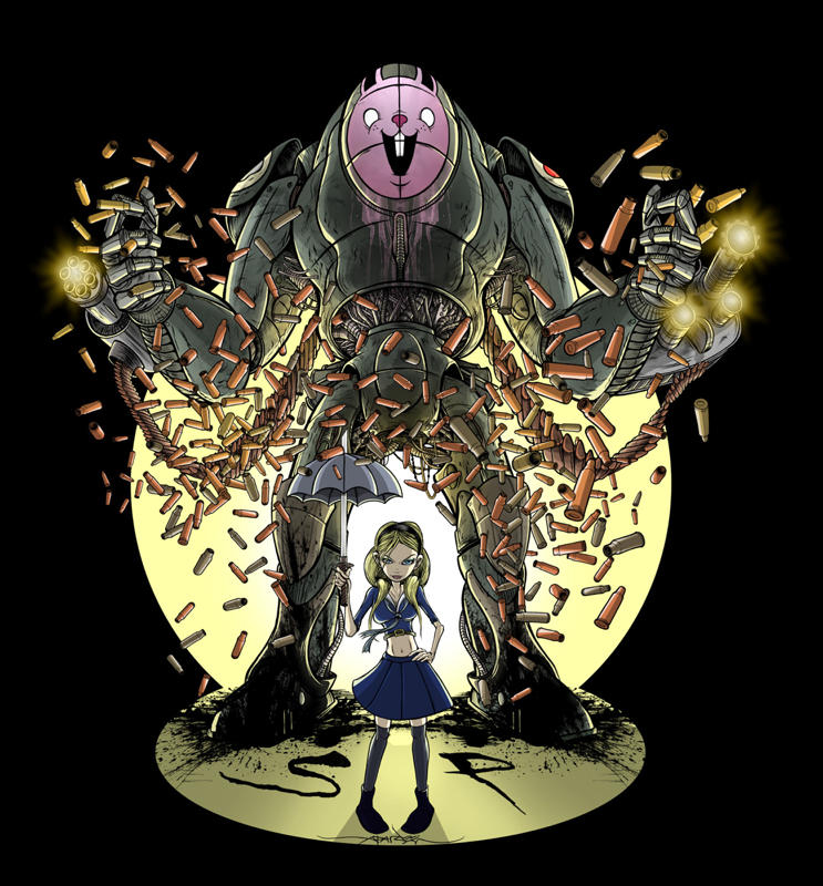 Sucker Punch Babydoll and bunny mech character poster art by Alex Pardee