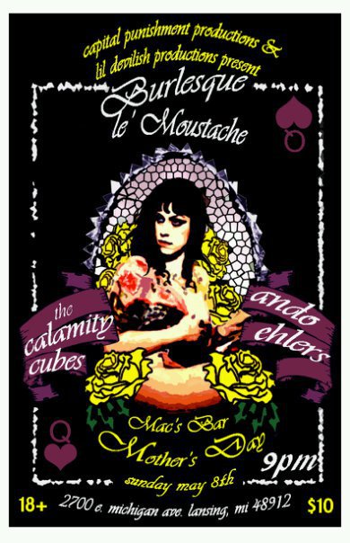 Burlesque Le' Moustache, The Calamity Cubes and Ando Ehlers concert poster