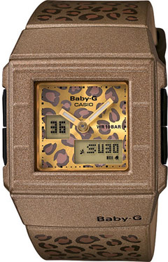 Brown Casio Baby-G watch with an animal print face model BGA200LP-5E