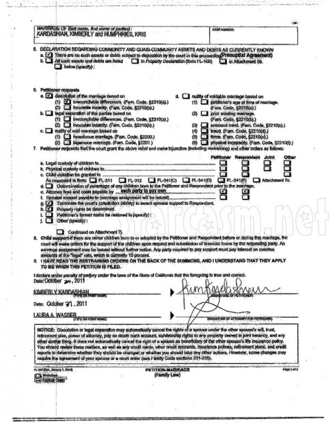 kim kardashian divorce. Kim Kardashian and Kris Humphries official divorce paperwork