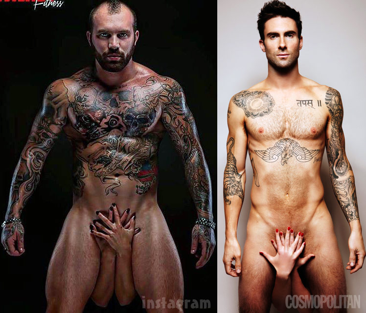 Adam Levine completely nude outdoors