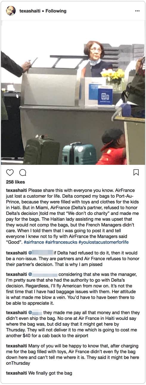 Sean Hiler Air France luggage complaint