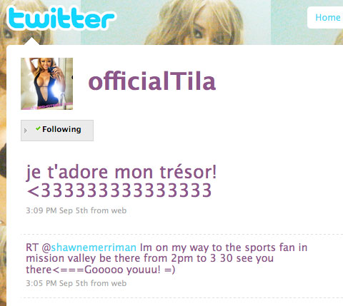 Tila Tequila tweets on twitter that she is off to meet Shawne Merriman
