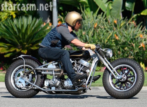 Brad Pitt on his custom motorcycle