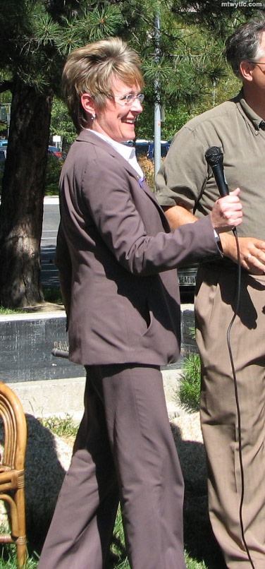 Melodee Hanes speaking at an event