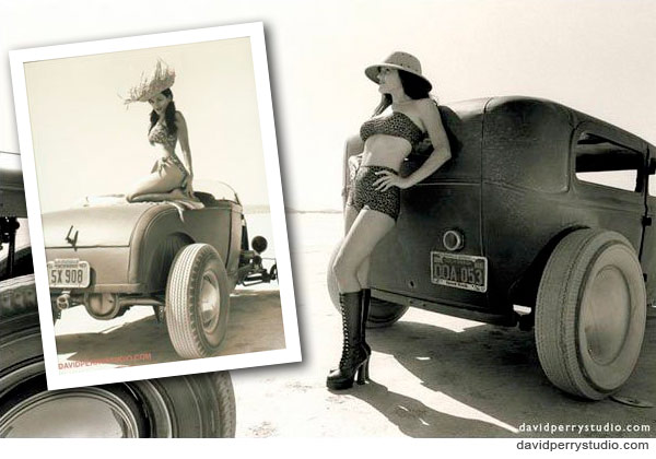 Brigitte Cindy Daguerre in a vintage calendar photo shoot