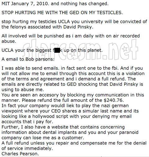 Dr. Drew stalker Charles Pearson message