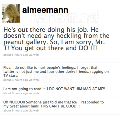 Aimee Mann apologizes to Ice T on Twitter