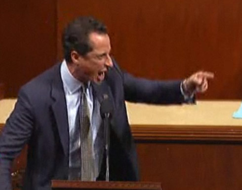 Representative Anthony Weiner screams in rage on the House Floor