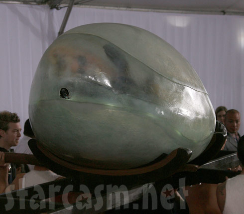 Lady Gaga inside an egg on the red carpet at the 2011 Grammy Awards