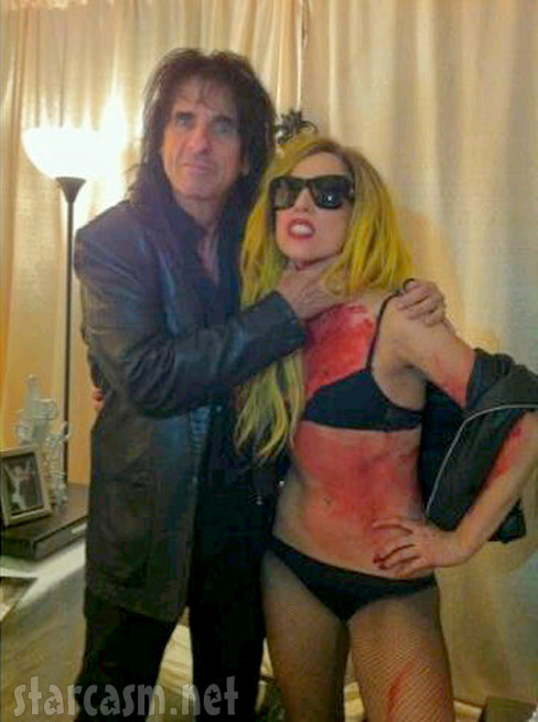 A bloody Lady Gaga choked by Alice Cooper in a Twitter photo