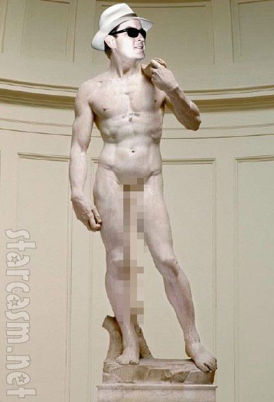 Charlie Sheen as Michelangelo's famous sculpture of David