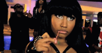 Nicki Minaj twirling her gum animated gif