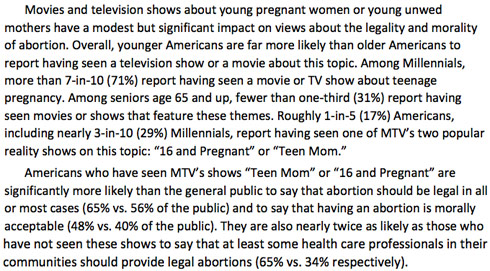 The Millenials, Abortion and Religion Survey - Teen Mom section