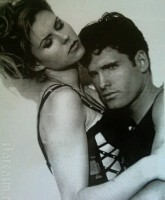Brandi Glanville poses with a male model in a black and white photo