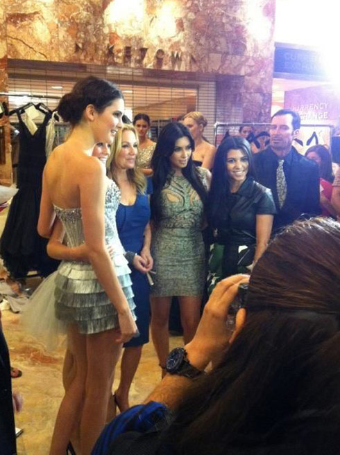 Kendall Jenner with sisters Kim Kardashian and Kourtne Kardashian at Sherri Hill show