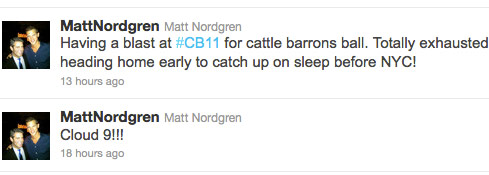 Matt Nordgren tweets about being on Cloud 9 at Cattle Barons Ball with Taylor Armstrong