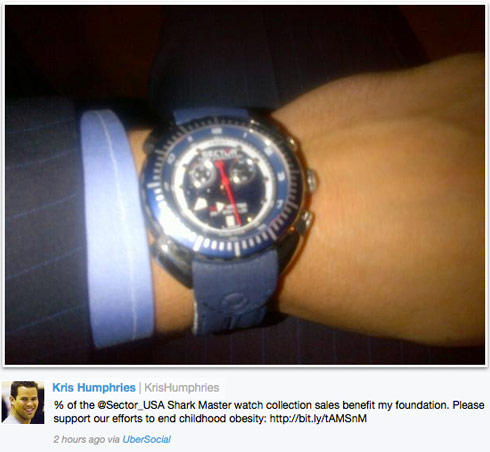 Kris Humphries shows off his Sector Shark Master watch