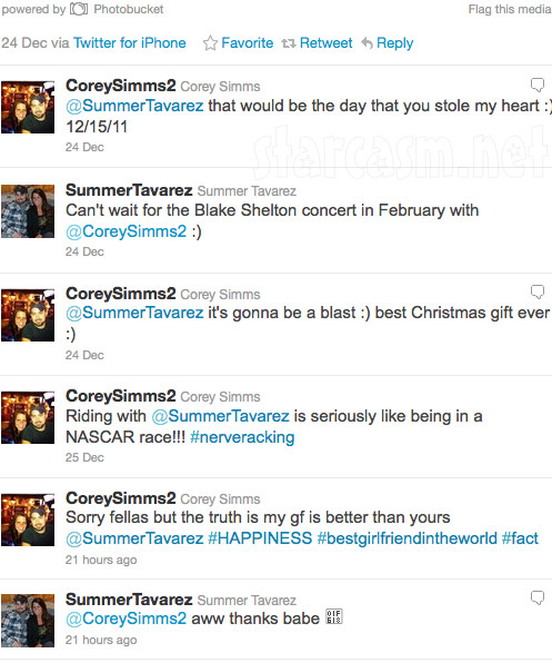 Summer Tavarez and Corey Simms exchange lovey dovey tweets on Twitter