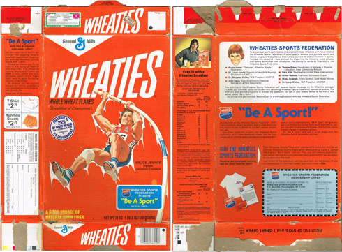 Wheaties box with Bruce Jenner pole vaulting
