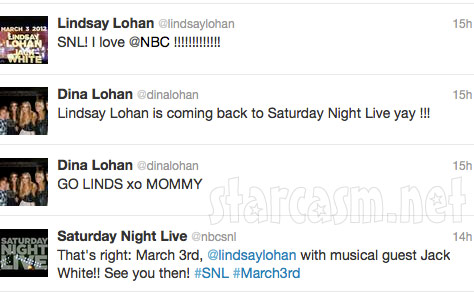 SNL Dina Lohan and Lindsay Lohan tweet about her SNL appearance March 3 2012