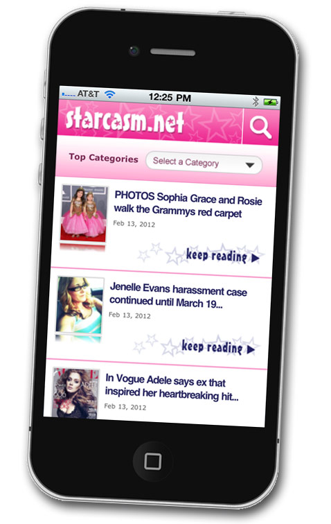 Starcasm.net mobile site on an iPhone