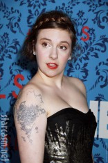 Lena Dunham lamb and flowers shoulder tattoo