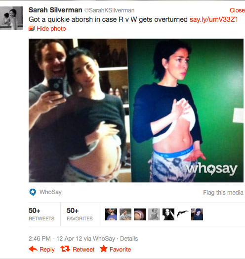 Sarah Silverman quickie aborsh before and after Twitter photos