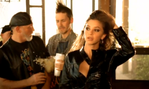 Lacey Buchanan in leather, "Eight Seconds Out" video by Jake Owen