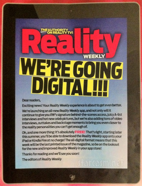Reality Weekly magazine announces they are closing down, to return as app only