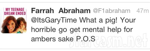 Farrah Abraham calls Gary Shirley a pig on Twitter