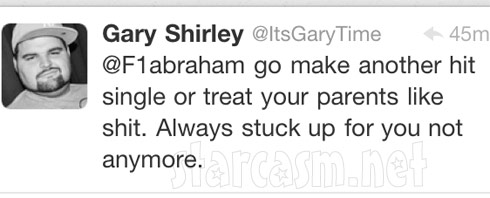 @F1abraham go make another hit single or treat your parents like shit. Always stuck up for you not anymore.