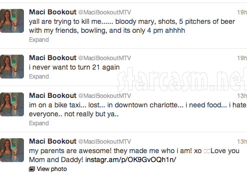 Maci Bookout tweets from her 21st birthday party at Butter NC 1