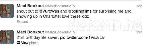 Maci Bookout tweets from her 21st birthday party at Butter NC 2