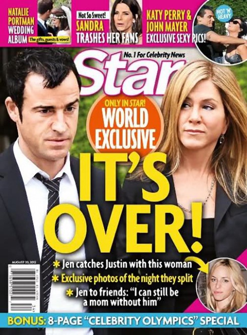 Star Magazine cover Jennifer Aniston and Justin Theroux break up "It's Over!"