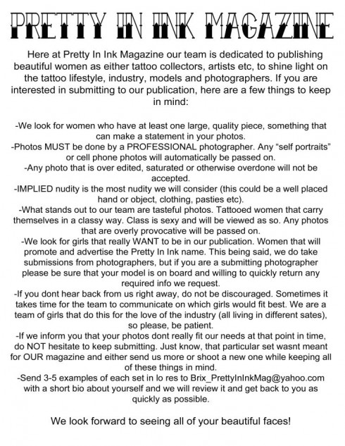 How to submit photos for Pretty In Ink magazine for tattoo models