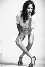 Breaking Amish Kate Stoltzfus modeling photo black and white