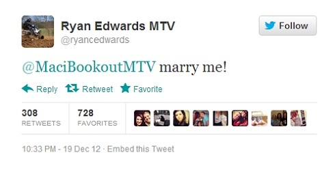 Ryan Edwards' proposal to Maci Bookout on Twitter