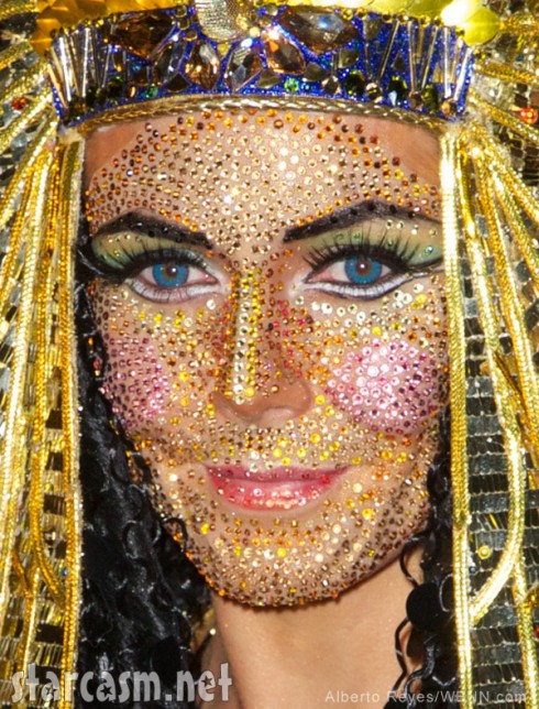 Heidi Klum Cleopatra face encrusted and bejeweled with rhinestones or crystals