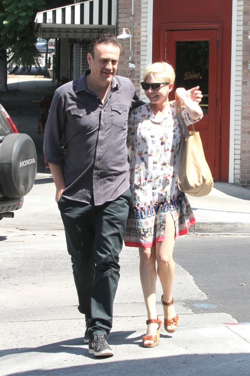 Jason Segel and Michelle Williams are seen leaving Little Dom's in Los Feliz Los Angeles, California.