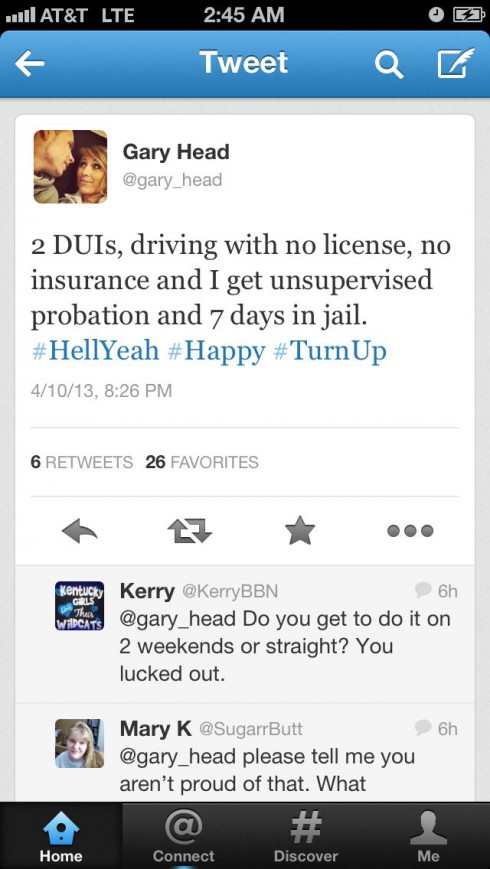 Gary Head tweets about getting jail time for 2 DUIs, driving without a license