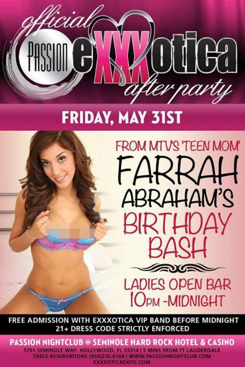 Farrah Abraham hosting birthday bash and Exxxotica afterparty at Passion Night club in Florida