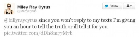 Miley Cyrus Twitter warning to Billy Ray Cyrus