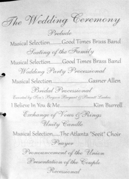 Gregg and NeNe Leakes wedding program 2