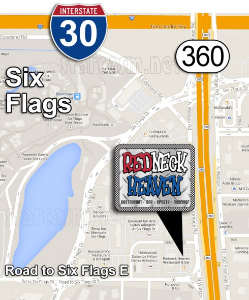 Redneck Heaven restaurant from Big Tips Texas Arlington location map