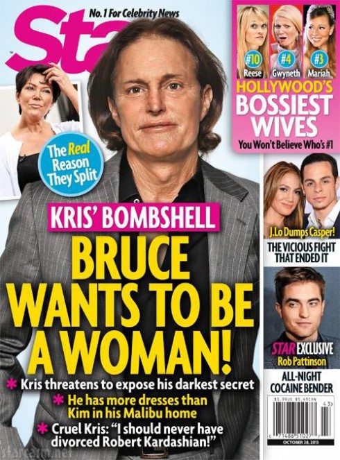 October 2013 Star magazine cover Bruce Jenner wants to be a woman, transgender corss-dresser